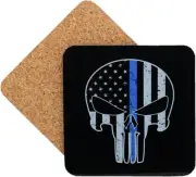 Punisher Blue Line Coaster With Cork Back 4 Pack Hardboard Square