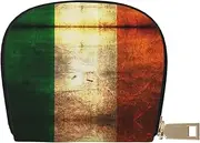 [JEJEA] Irish Flag Print Credit Card Holder Wallet, Small Card Holder Wallet with Zipper,Leather Card Holder, White, One Size