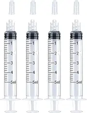 5ml Luer Lock Syringe 4 Pack Small Plastic Sterile Syringes without Needle, for Liquid, Oral, Measurement, Dispensing, with Cap (5ml, 4)