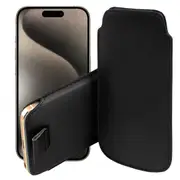 MEZON Apple iPhone 15 Pro Max (6.7") Pull Tab Slim Faux Leather Pouch Sleeve Case – Shock Absorption – Black – FREE EXPRESS