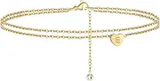 [TINGN] Anklet for Women Gold, 14K Gold Filled Multi-Row Handmade Layered Anklet Women with Heart Letters Gold Anklet for Women Summer Beach Jewellery Gifts for Women