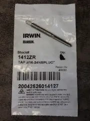 1412ZR Irwin Hanson 3/16"-24 NS Plug, Straight 4-Flute Carbon Steel Tap (BN193)