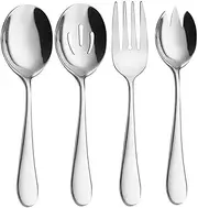 4 Pack Salad Serving Utensils, Salad Servers, Salad Servers Set Includes Dinner Fork, Salad Spoon, Salad Sork, Colander, Classic Dishwasher Safe(Silver)