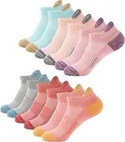 [BUDERMMY] Trainer Socks Womens 6 Pairs Cushioned Sports Socks for Women Cotton Breathable Cushion Running Socks Ladies Casual Nonslip Ankle Athletic Socks