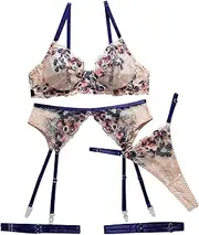 [Generic] Submissive Lingerie Leather Women Lingerie Sets Garter Lingerie G String Underwire Embroidered Sexy Lingerie Ruffle 3 Piece Lace Lingerie Set Sexy Lingerie Costumes