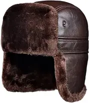 KJIASDFE Male Winter Genuine Leather Faux Bomber Hat for Men Ear Head Warm Moto Caps for Dad Dome,D-6 3/4