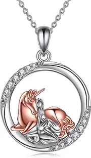 S925 Sterling Silver Horse/Unicorn/Dragon/Wolf/Fox Necklace Heart Pendant Jewelr