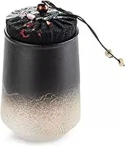 Tea caddy tin Tea Caddy Portable Mini Ceramic Tea Tin with Cloth Airtight Lid Tea Canister for Loose Tea Spice Tea Caddy Storage Ceramic Porcelain Jar Tea Canister (Black) (Color : Black+white)