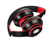 Wireless Bluetooth-compatible Retractable Stereo Headphone Phone Headset with Microphone-Red - Red