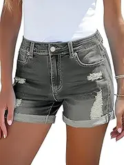 [BMSTAY] Women's High Waisted Ripped Mini Denim Shorts Distressed Rolled Hem Jorts Jean Shorts 2025 Summer Trendy