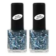 2x BYS 14ml Glam Glitter Out Of The Blue Nail Polish Enamel Lacquer Quick Dry
