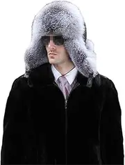 [keusyoi] Winter Men's Fur Bomber Hat Fur Ushanka Cap Trapper Hat Russian Man Ski Hats Leather Caps, 2, 58-60cm