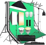 Abeststudio Studio Softbox Lighting Kit, 2X 85W Dimmable Softbox Continuous Lighting + 2X 25W LED Bulb + Background Support System Black White Green Gray Backdrop with Stand for Shoot Photography