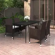 5 Piece Garden Dining Set with Cushions Poly Rattan and Glass, Garden Furniture Sets