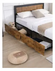 [Levede] 4 Queen Storage Drawers Bed Frame in Brown