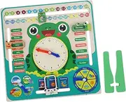 TOYANDONA Wooden Clock Toy Boys and Girls' Cognitive Learning Aid Time and Date Educational Game