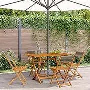 Solid Acacia Wooden Folding Garden Chairs - Grey Foldable Patio Chairs, Outdoor Deck Furniture Set for Balcony & Garden Lounge (4 pcs)