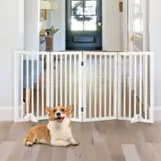 4 Panel 80cm Petzly Pet Gate Dog Fence Safety Barrier with Support Feet White