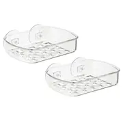 2x iDesign Classic Suction 13.5x10cm Hanging Soap Dish Container Organiser Clear