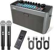 Yinker Karaoke Machine with 2 Wireless Microphones, Audio Mixer, Portable Bluetooth Karaoke Speaker, Live Sound Card with Bass/Treble/Sound Effects/OTG/AUX