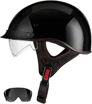 Vintage Open Helmet Motorbike Half Shell Helmet with Built-in Visor Stylish Half Open Helmet for Adult Men Women Scooter Chopper Motorcycle Helmet DOT/ECE Approved