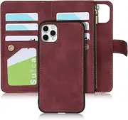 Cavor for iPhone 11 Pro Case[5.8 inch] PU Leather Folio Flip Cover Kickstand 2 in 1 Detachable Wallet Magnetic Case Zipper Coin Pocket 6 Card Slots-Wine Red