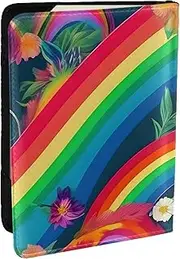 [GaxfjRu] Rainbow Flowers Print Leather Passport Holder Covers Case, Waterproof Travel Wallet Passport Holder for Women Men, Black, One Size