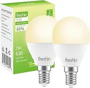 7W Light Bulb E14 FRESHIN LED Light 60 Watt Equivalent Light Bulbs 4000K Nature White 630lm, Non-Dimmable, No Flicker, Long Lasting (Globe 2 Pack)