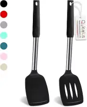 2 Pack Silicone Spatula Set,Solid & Slotted Spatulas 13.7 in, Pure Black