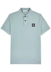 Stone Island Piqué Cotton Polo Shirt - Light Blue - M M