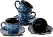 Ceramic Cappuccino Cups and Saucers Set of 4, 8 Oz Tea Coffee Cups Set for Home