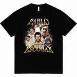 黑紙 T 恤高級成人男女通用 T 恤 FIGURE PABLO ESCOBAR DISTRO 復古厚 24 年代