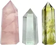 Set of 3 Healing Crystal Wands of Rose Quartz, Clear Quartz & Yellow Quartz,Pointed & Faceted for Healing Reiki Chakra Meditation Therapy Decor