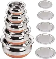 Lalit Kishori jewellary hub Copper Bottom Stainless Steel Handi Combo Set | Set of Cookware with Lid 0.5, 0.75, 1500, 1000 & 2000 Liter