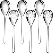 AOOSY Serving Spoons 6 Pieces,Include 3 Serving Spoons and 3 Slotted Serving Spoons,9.4-Inch Stainless Steel Large Serving Utensils Set for Buffet Banquet