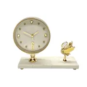 Crystal Swan Gold Metal Table Clock Marble White Desk Clock Home Office Decor