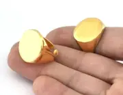 Signet Ring Circle Adjustable Ring Blank - Shiny gold plated brass 8US size 3680
