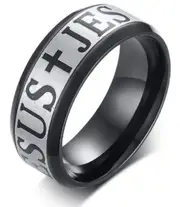 Mens Black Jesus Cross Ring