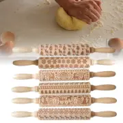 Christmas Rolling Pin Wooden Embossed Embossing Baking Cookies Biscuit Fondant