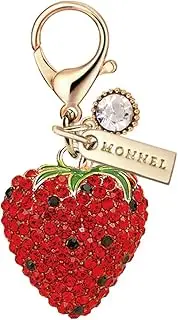 [Monnel] MC479 Crystal 3D Strawberry Lobster Clasp Crystal Charm for Women with Velvet Bag (Red,1 Piece), 2.95 cm (L) X 1.8 cm (W) X 3.65 cm (H), Zinc Alloy Metal Rhinestone Crystal Enamel Handmade