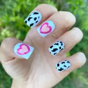 Cow Print & Heart Medium Square Press On Nails - Glue On False Set - 24 pcs Kit