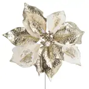 Set of 2 Shimmery Gold Artificial Poinsettia 10" Floral Stems