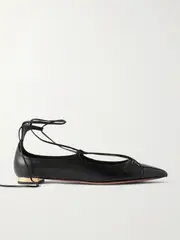 [Aquazzura] Aquazzura - Gabi Lace-up Glossed-leather Point-toe Flats - Black - IT42 IT 42 Black