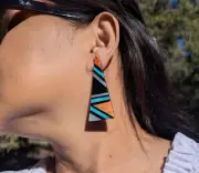 Kewa Earrings Native American Turquoise Handmade Mosaic Santo Domingo Crespin