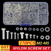 (White 270pcs Nylon Screw Set)Bolts Screws Nylon Screw Nut Bolt Assortment Kit