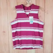 Puma Cloudspun Valley Womens Polo Shirt Large Pink White Striped Sleeveless