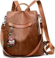 [Generic] Casual Pu Leather Backpacks for Women Vintage Skin Streaks Solid Color Female Simple Backpack Fashion Schoolbag Brown