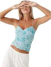 [Generic] Sequin Tops for Women, Women Y2K Sequin Crop Cami Top Sexy Sparkle Backless Halter, Fit Party Night Out
