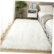 Faux Fur Rug 4x6 Feet Soft Fluffy Shaggy Area Rug for Living 4 x 6 ft White