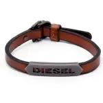 【DIESEL】懷舊咖啡色LOGO皮革手環DX1000060(DIESEL手環)